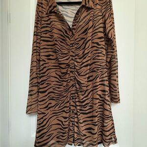 Wild Fable Brown and Black Zebra Print Long Sleeve Dress